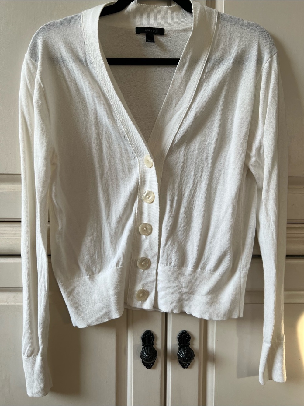 J. Crew White V-Neck Button Front Cardigan, Size M
